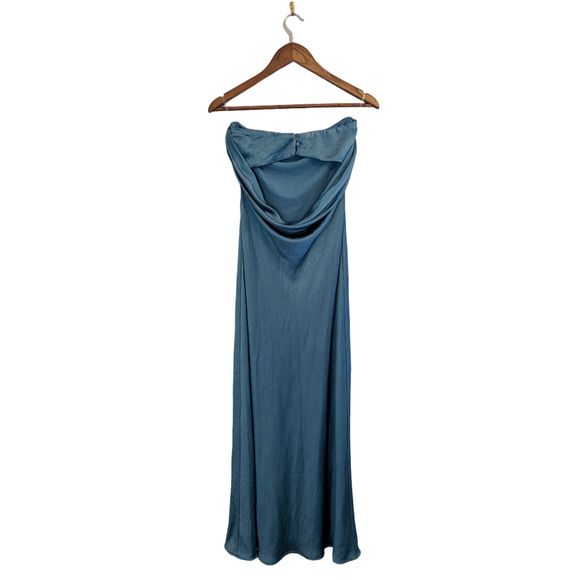 Showpo Charlita Steel Blue Maxi Dress Strapless Cowl Back Satin Dress Size 4 - Picture 4 of 11